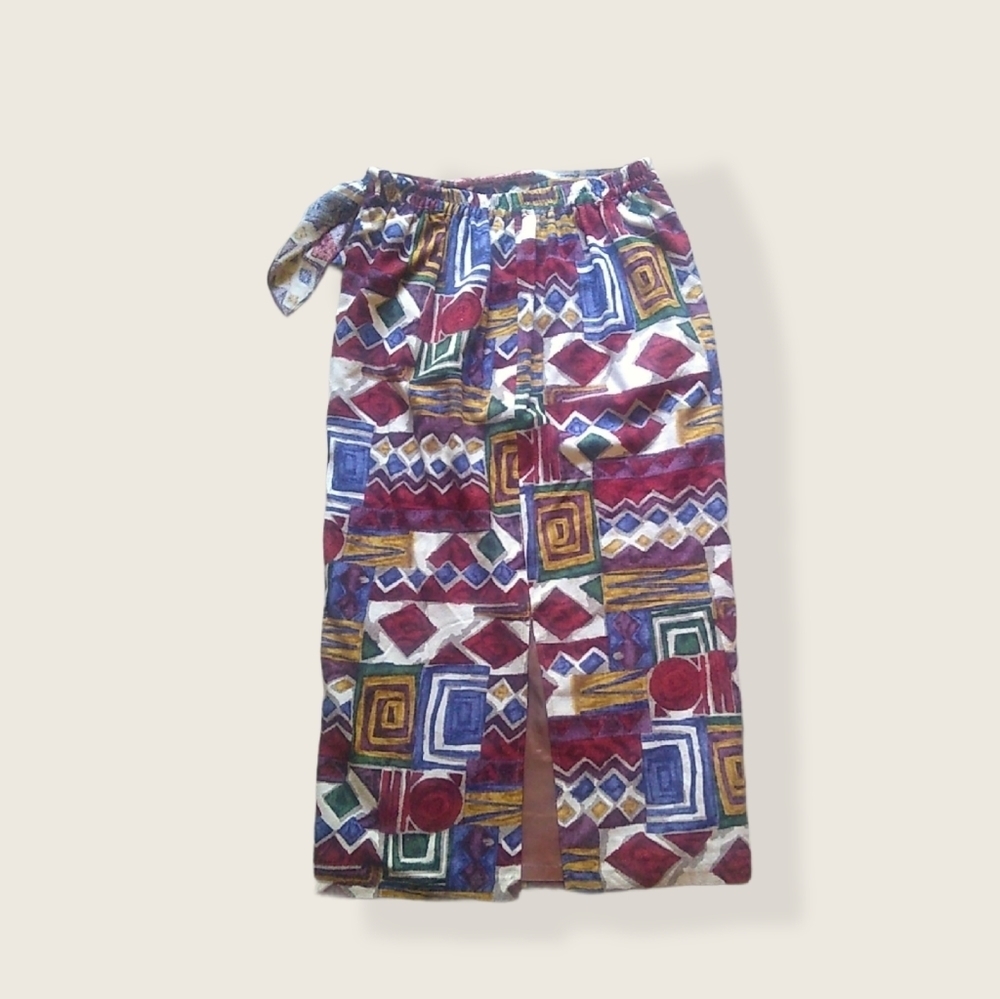 New York Studio Geometric Print Vintage Faux Wrap Skirt - Picture 4 of 7